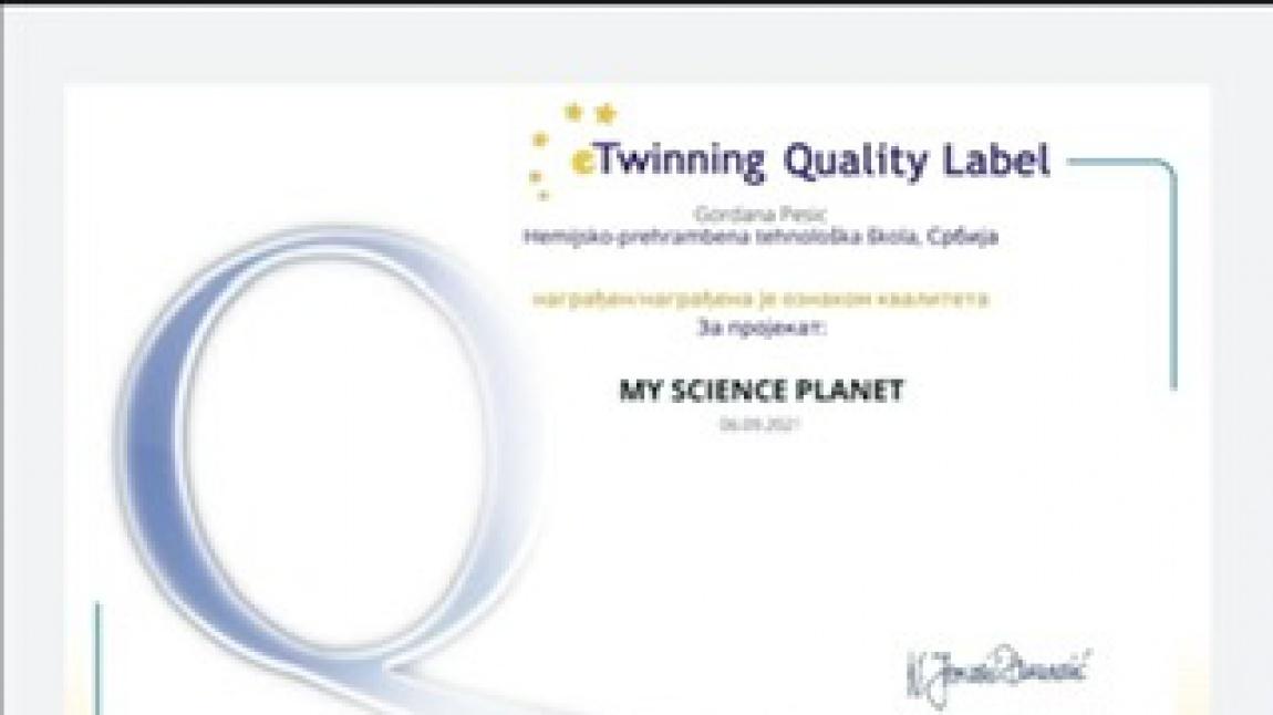 My Science Planet Adlı Etwinning Projesi Kalite Ödülü